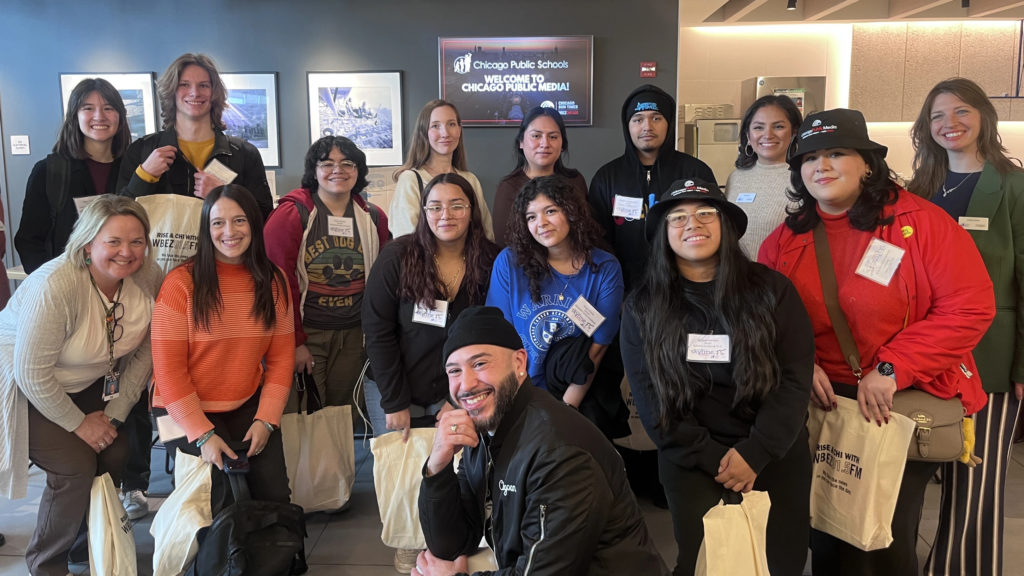 Lane Tech staff and students gathered together for a photo for the news article